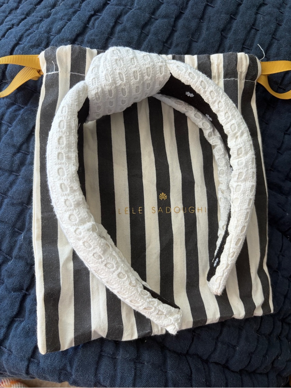 Lele Sadoughi Cream Eyelet Knot Headband with dust bag